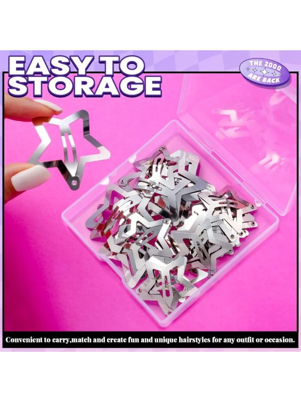 20 Pcs Y2K Hair Clips & Barrettes Set - Silver Non-Slip Snap Hair Accessories